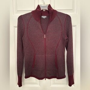 Eddie Bauer Women's Burgundy Striped Full-Zip Sweater (S 6-8)